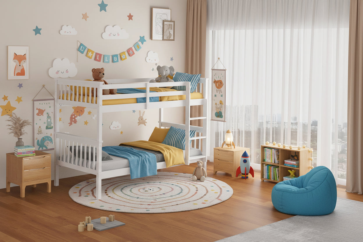 Lit superposé 1+1 BATNA en Bois 90x190 cm #couleur_blanc