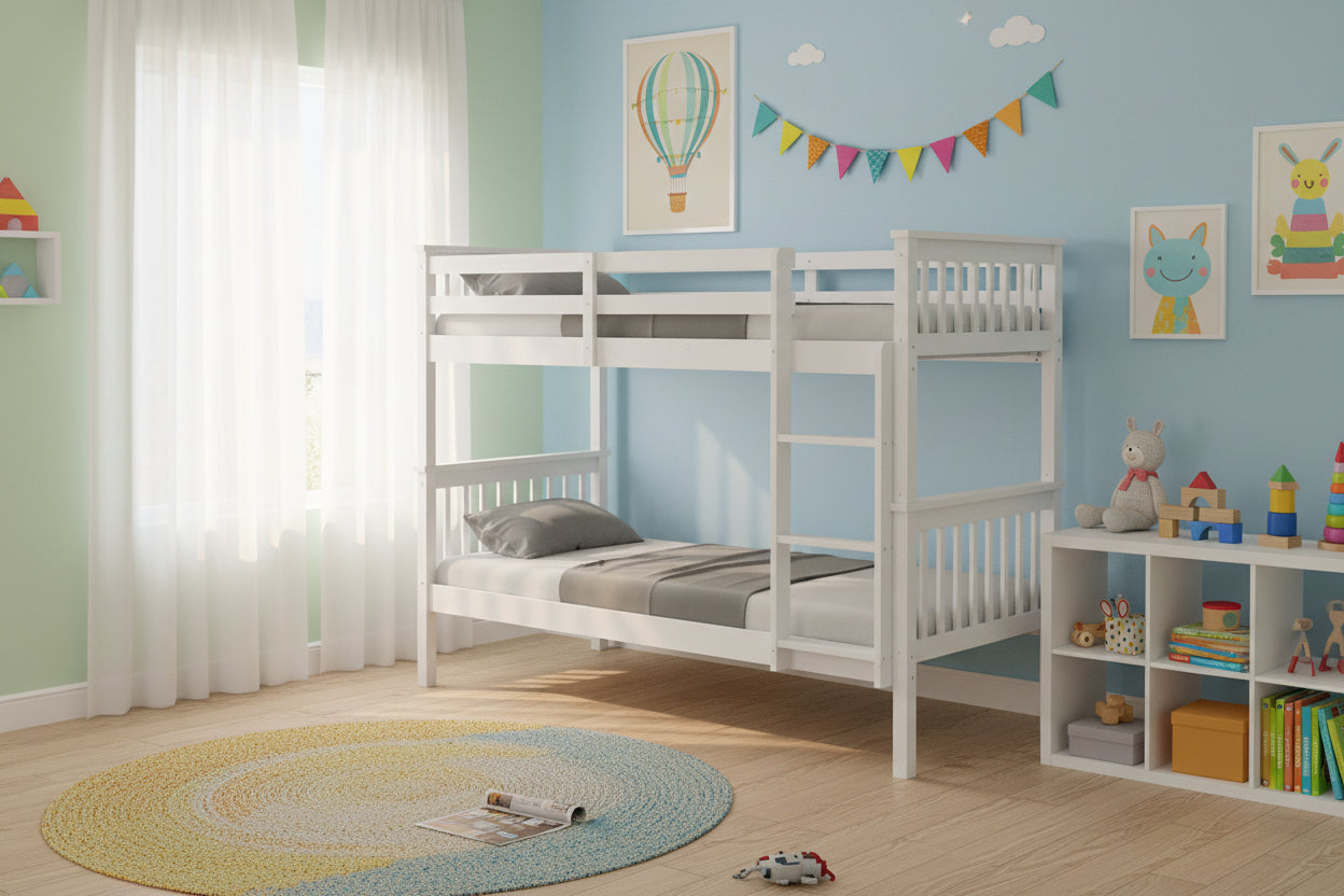 Lits superposés 90x190 bois blanc échelle sommiers lattes inclus - BATNA