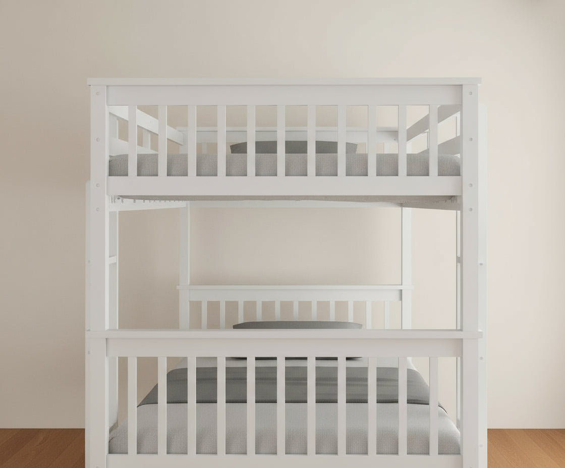 Lits superposés 90x190 bois blanc échelle sommiers lattes inclus - BATNA