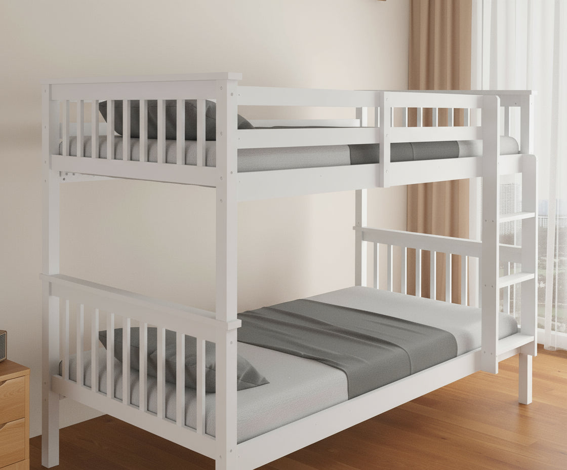 Lits superposés 90x190 bois blanc échelle sommiers lattes inclus - BATNA
