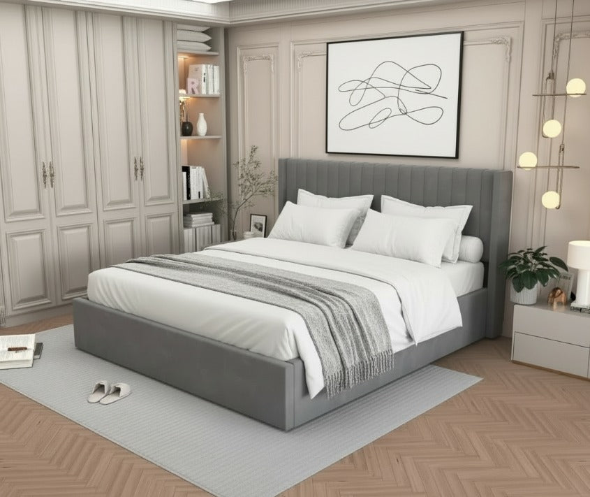 LIT DOUBLE COFFRE CAMILLE 140X190CM #couleur_gris