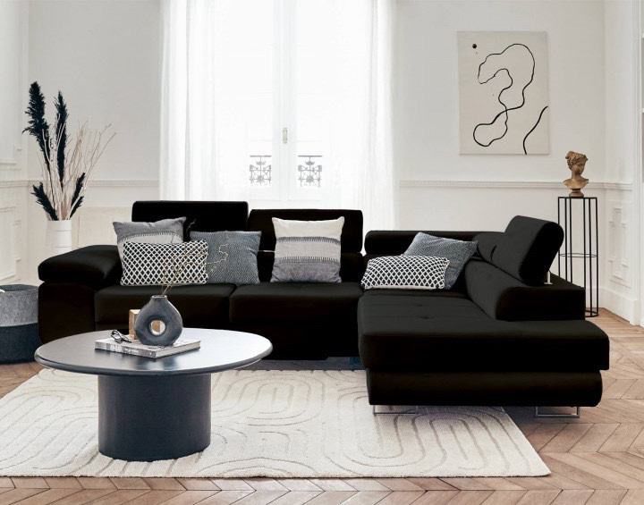 Canapé TOULOUSE angle droit velours 275x202 cm #couleur_velours_noir
