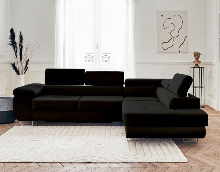Canapé TOULOUSE angle droit velours 275x202 cm #couleur_velours_noir
