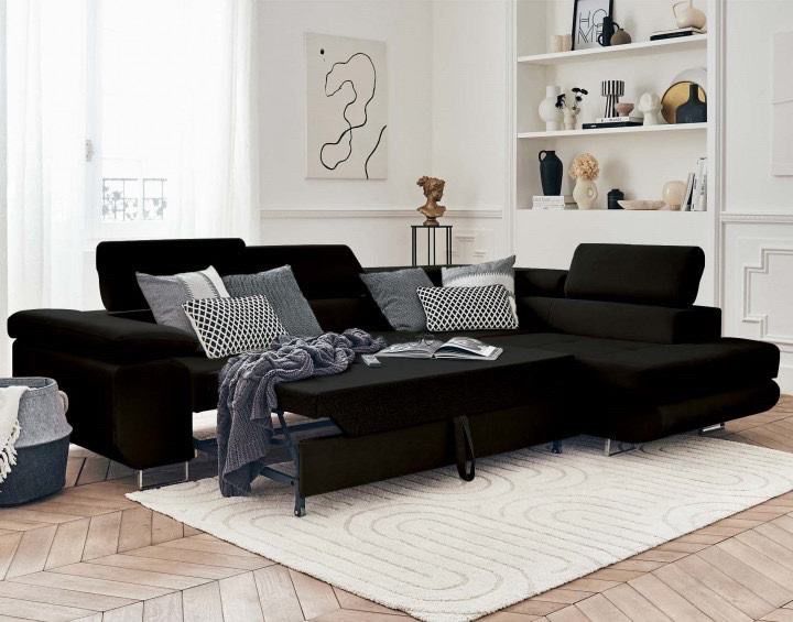Canapé TOULOUSE angle droit velours 275x202 cm #couleur_velours_noir