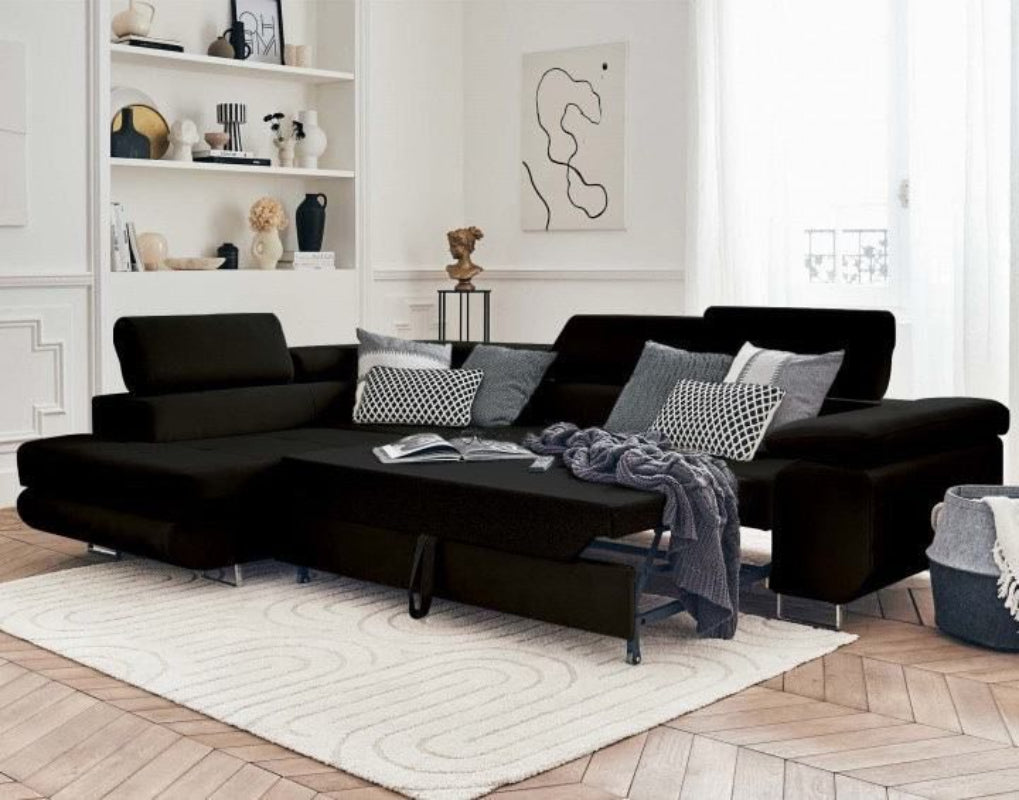 Canapé TOULOUSE angle gauche velours 275x202 cm #couleur_noir