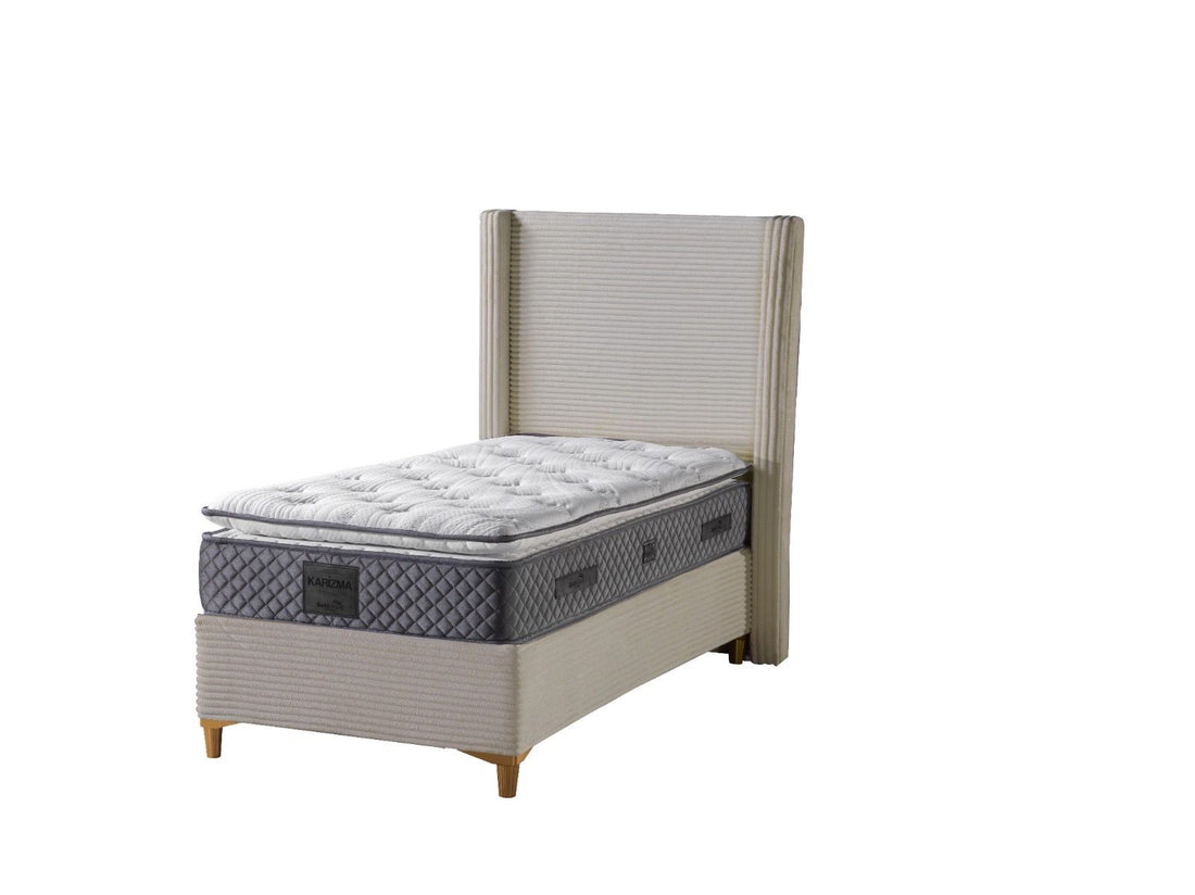 Lit coffre VENUS velours côtelé 90x190 cm avec planche #couleur_beige