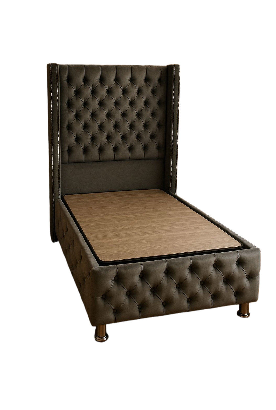 Lit Coffre BOX – Clouté – Velours – 90x190 cm – Avec sommier inclus