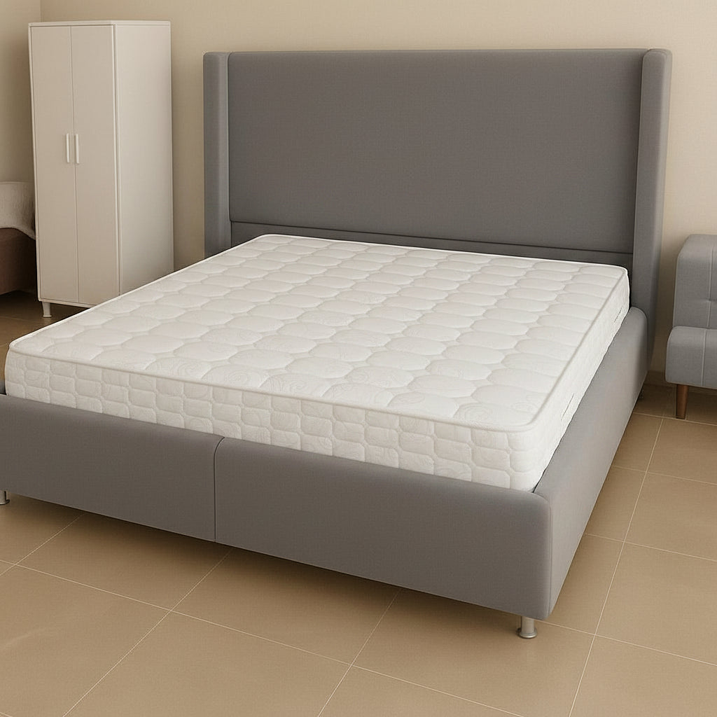Lit Coffre COCO – Velours gris – 140x190 cm avec Planche de Rangement