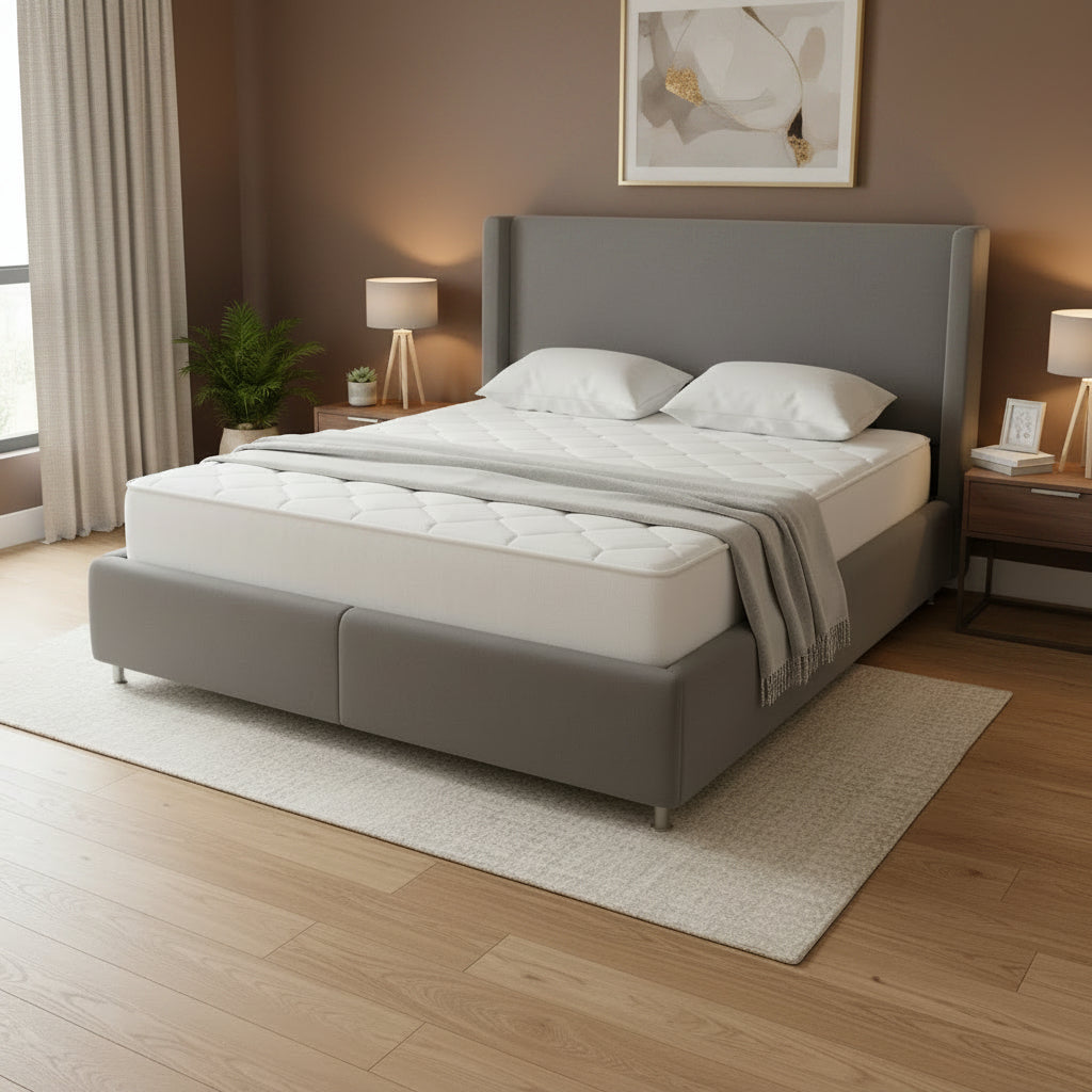 Lit Coffre COCO – Velours gris – 140x190 cm avec Planche de Rangement