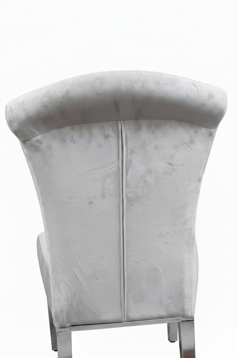 Lot de 6 Chaises Salle à Manger Baroque – Velours Gris & Pieds Chromés