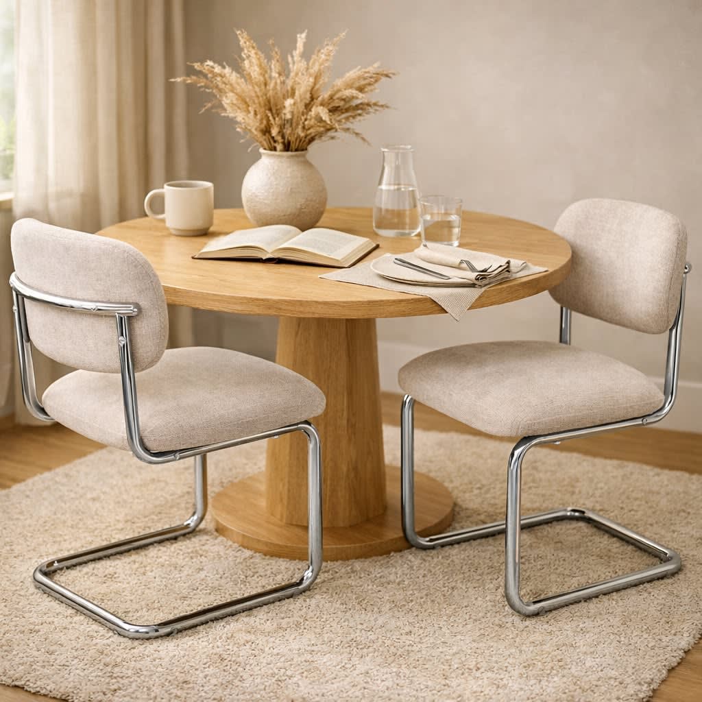 CHAISE ARC TISSU MARRON GLACE PIED CHROME