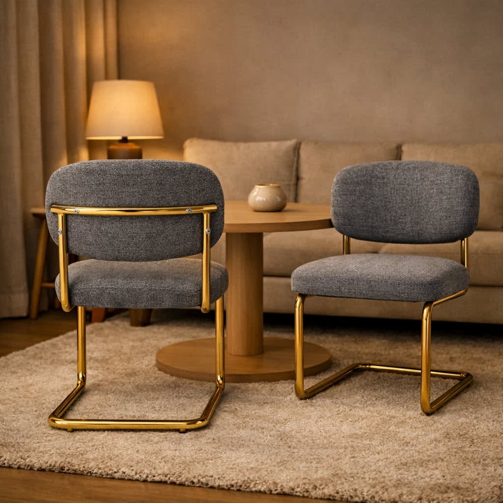 CHAISE ARC TISSU MARBELLA ANTHRACITE PIED GOLD