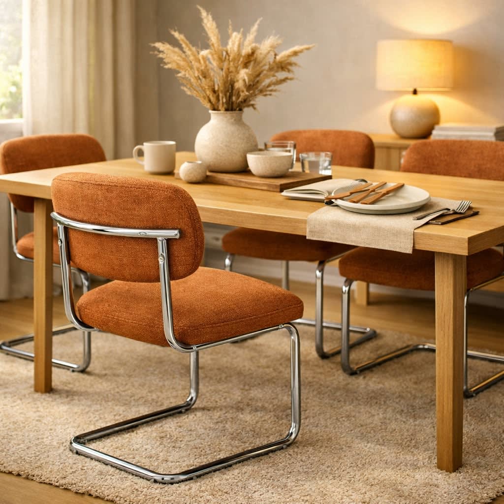 CHAISE ARC TISSU MARBELLA TERRACOTTA PIED CHROME
