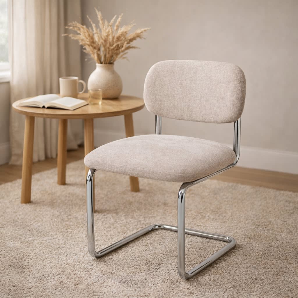 CHAISE ARC TISSU MARRON GLACE PIED CHROME