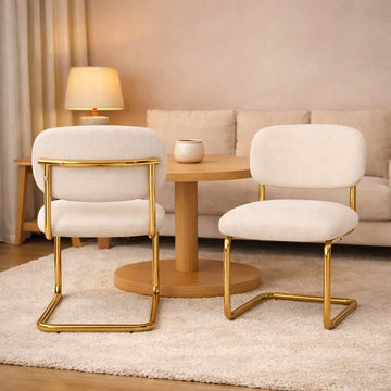 CHAISE ARC TISSU MARBELLA BEIGE PIED GOLD