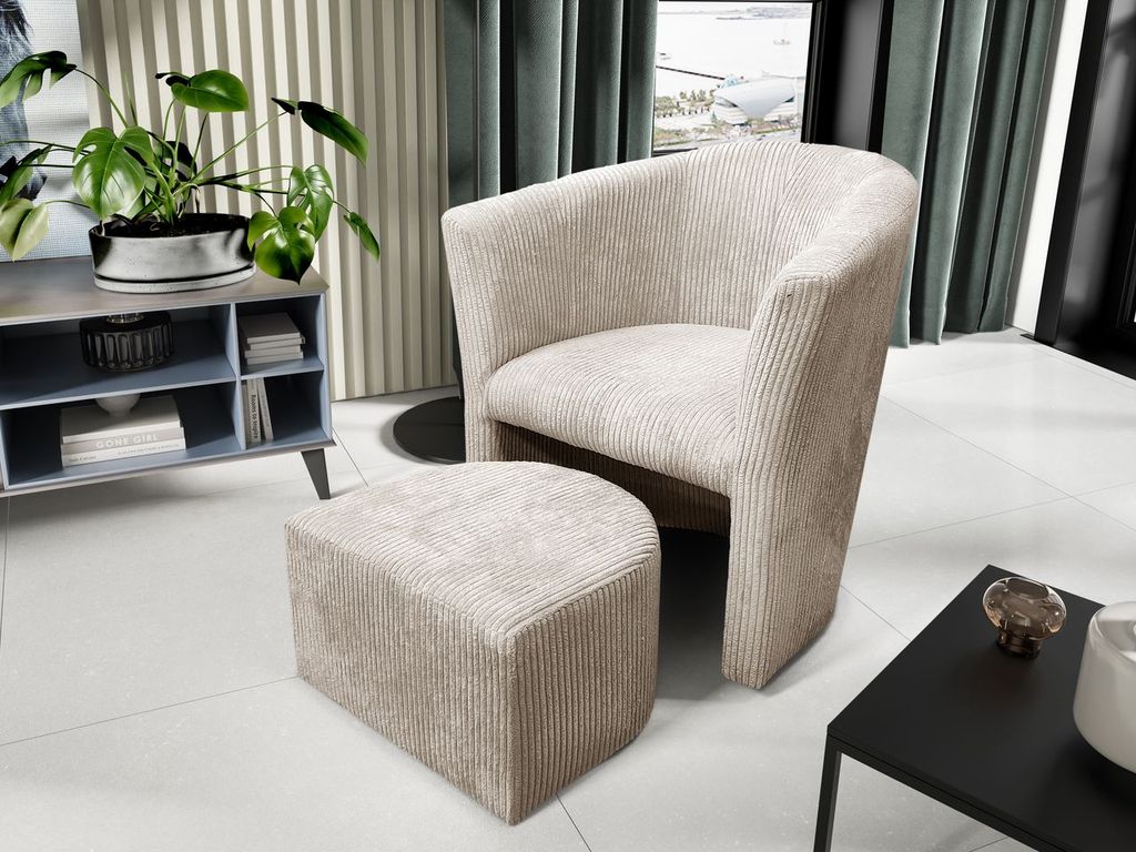 Fauteuil LINA + pouf velours cotelé