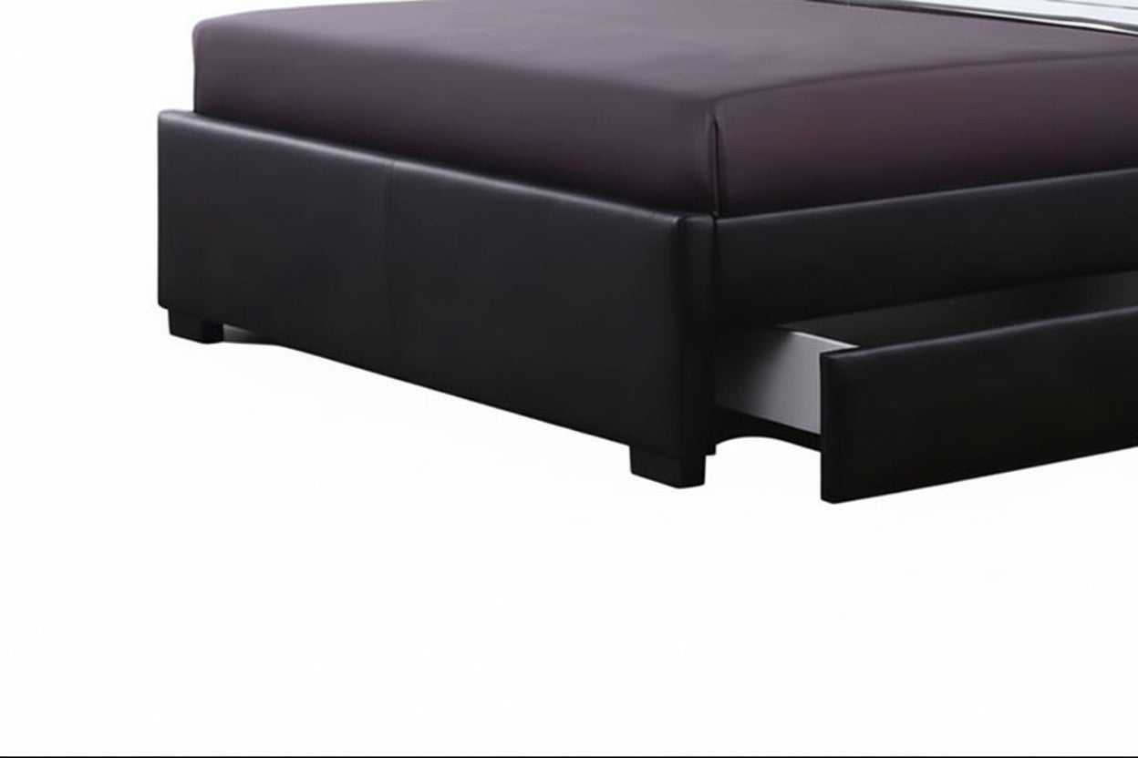 Lit adulte 160x200 cm noir avec tiroirs LED sommier inclus