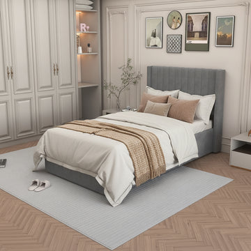LIT COFFRE CAMILLE en velours GRIS 90X190CM