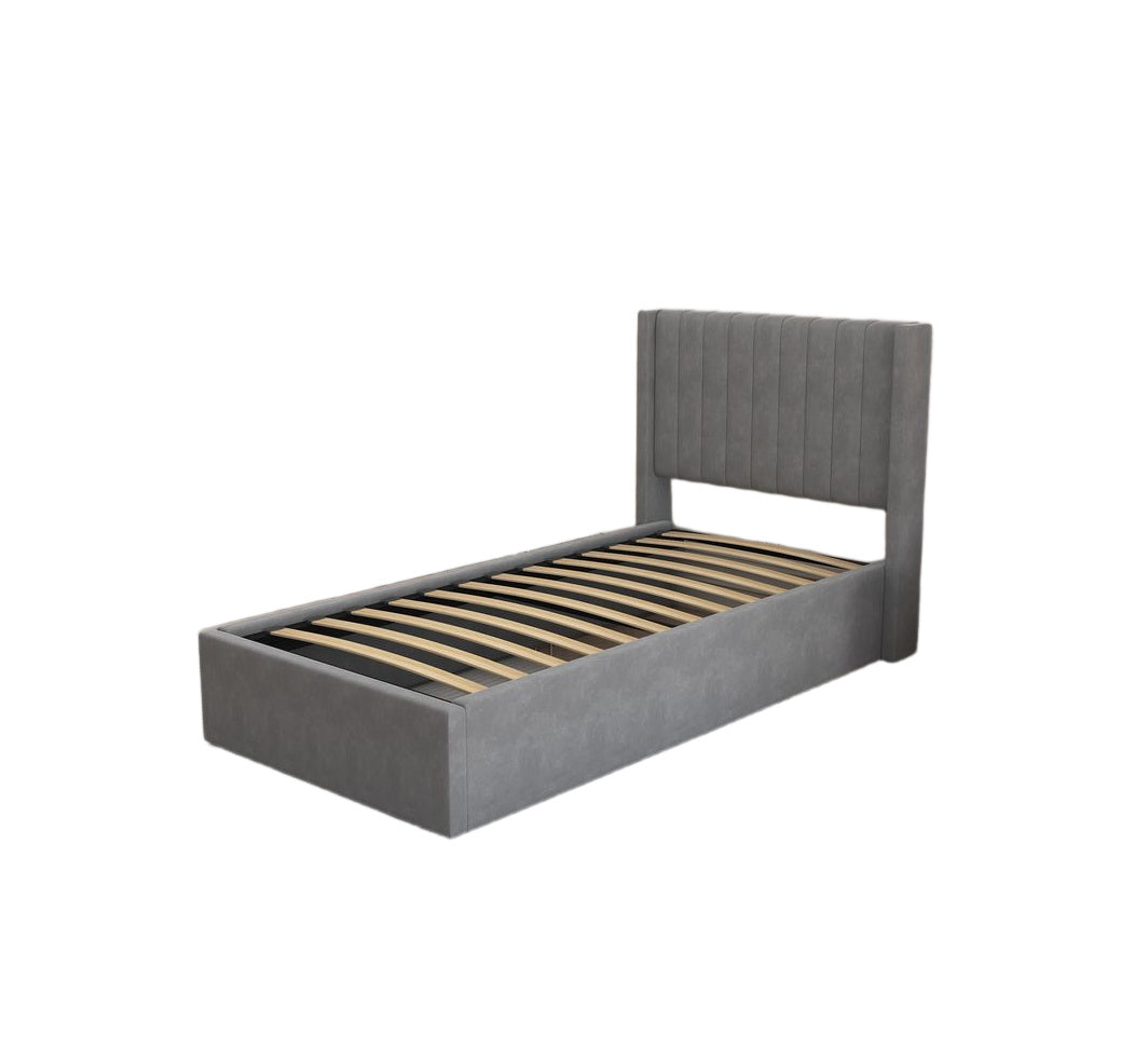 Lit coffre 90x190 velours gris sommier inclus - CAMILLE