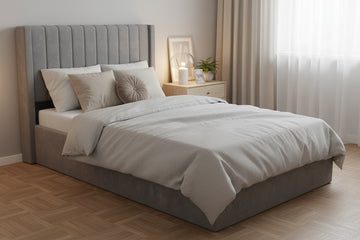 Lit coffre 90x190 velours gris sommier inclus - CAMILLE