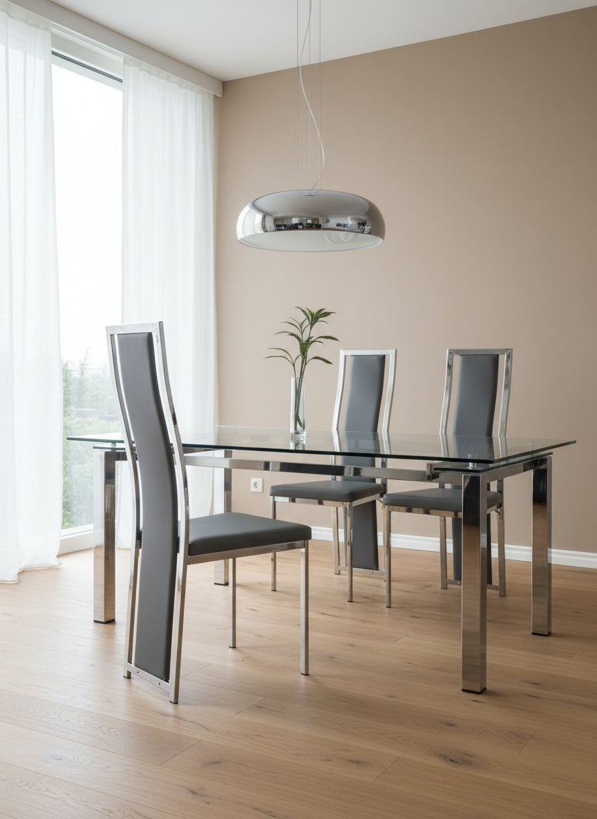 Lot de 6 chaises Dana simili cuir  Gris contour chromé