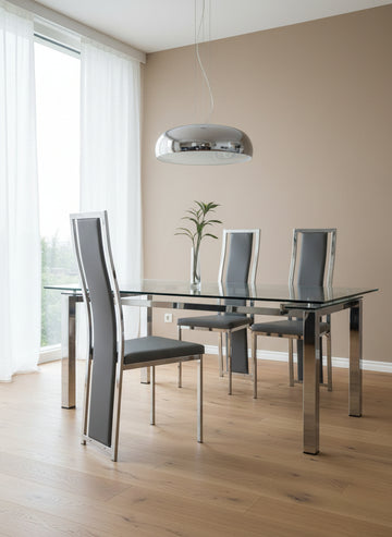 Lot de 6 chaises Dana simili cuir  Gris contour chromé