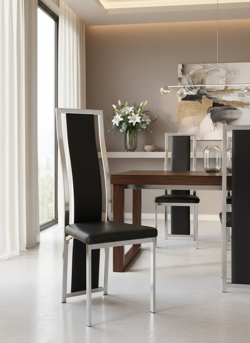 Lot de chaises Dana simili cuir contour chromé #couleur_noir