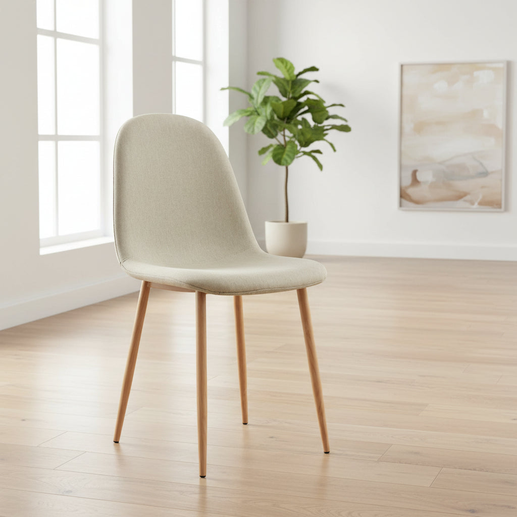 Ensemble table ronde chêne 100 cm + 4 chaises tissu beige JESSICA