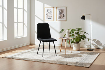 Lot 4 Chaises Salle à Manger Bobby Velours Côtelé Noir Pieds Métal Noir 52x44x87cm