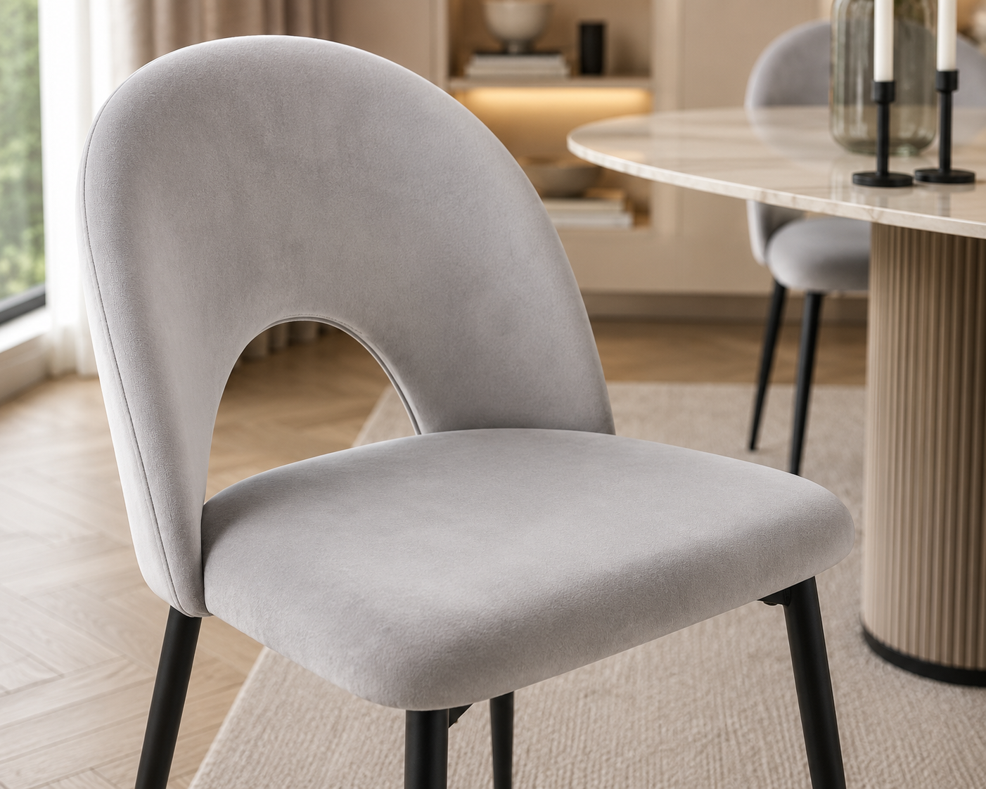 Lot de 4 chaises TEDDY métal noir velours - Gris #couleur_gris