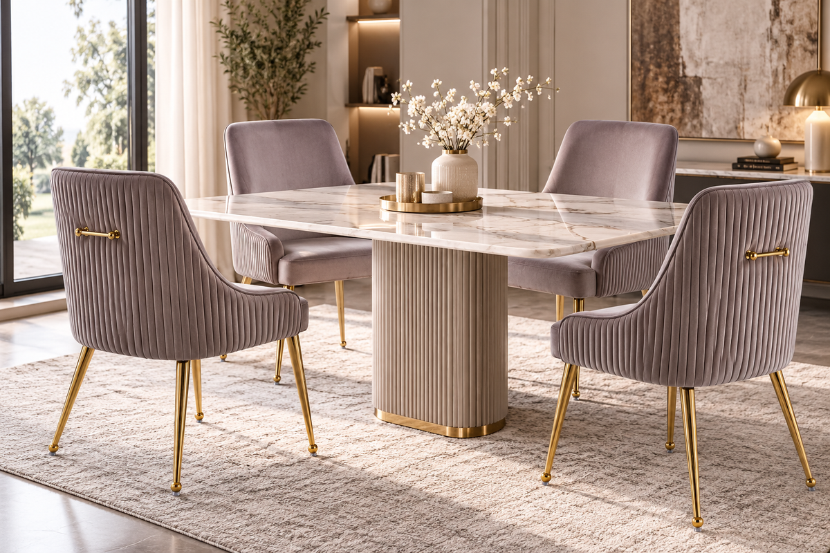 Lot de 4 chaises velours moka pieds métal doré – Luxury