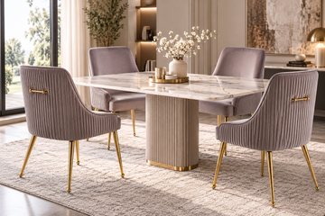 Lot de 4 chaises velours moka pieds métal doré – Luxury