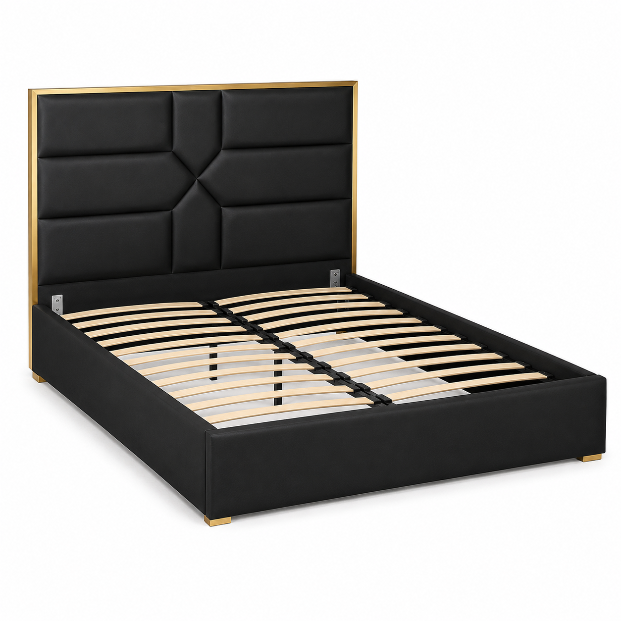 Lit 2 places GOLD MARK simili cuir noir 140x190 cm avec sommier intégré