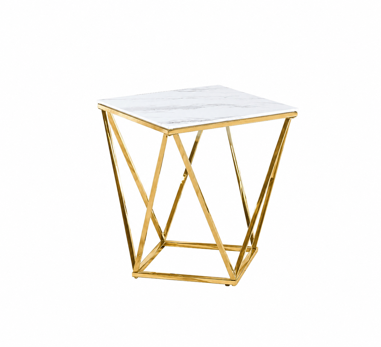 Bout de Canapé ALINA Gold & Marbre Blanc – 50x50x56 cm #couleur_marbre_blanc