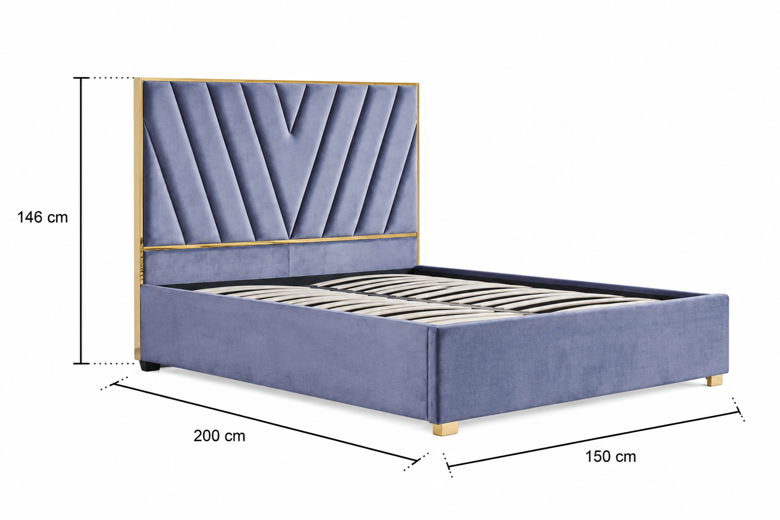 Lit adulte VERA 140x190 cm en velours gris avec sommier intégré