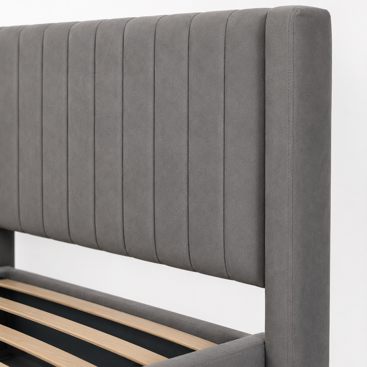 Lit coffre 90x190 velours gris sommier inclus - CAMILLE #couleur_gris