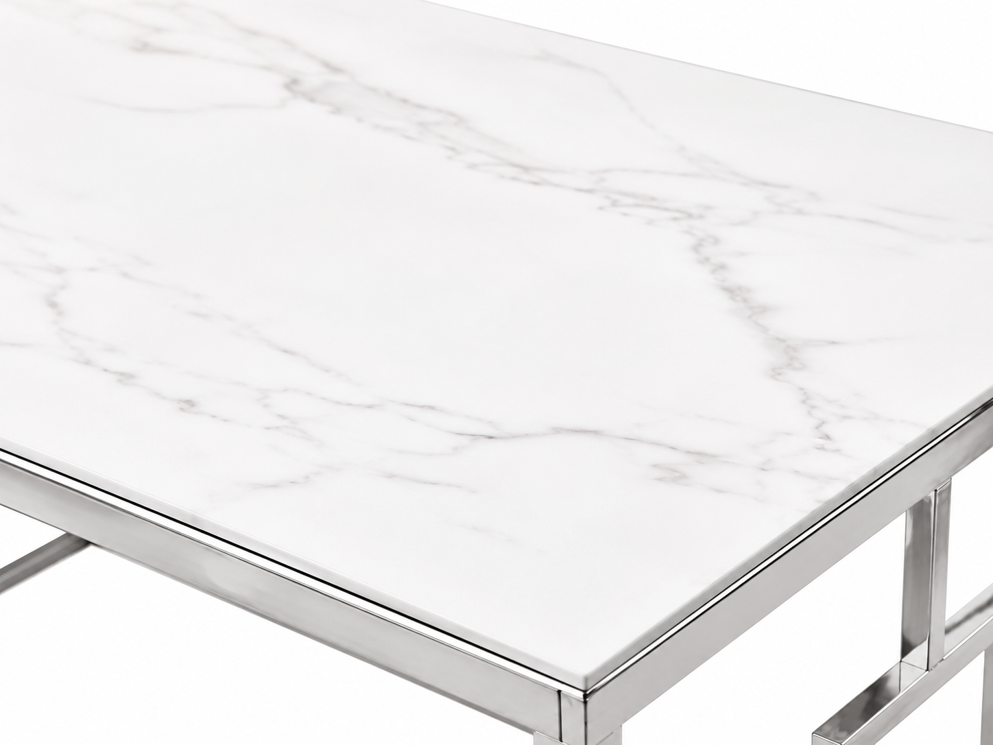 Table basse SOPHIE  pieds Chromé plateau en marbré blanc  120 cm