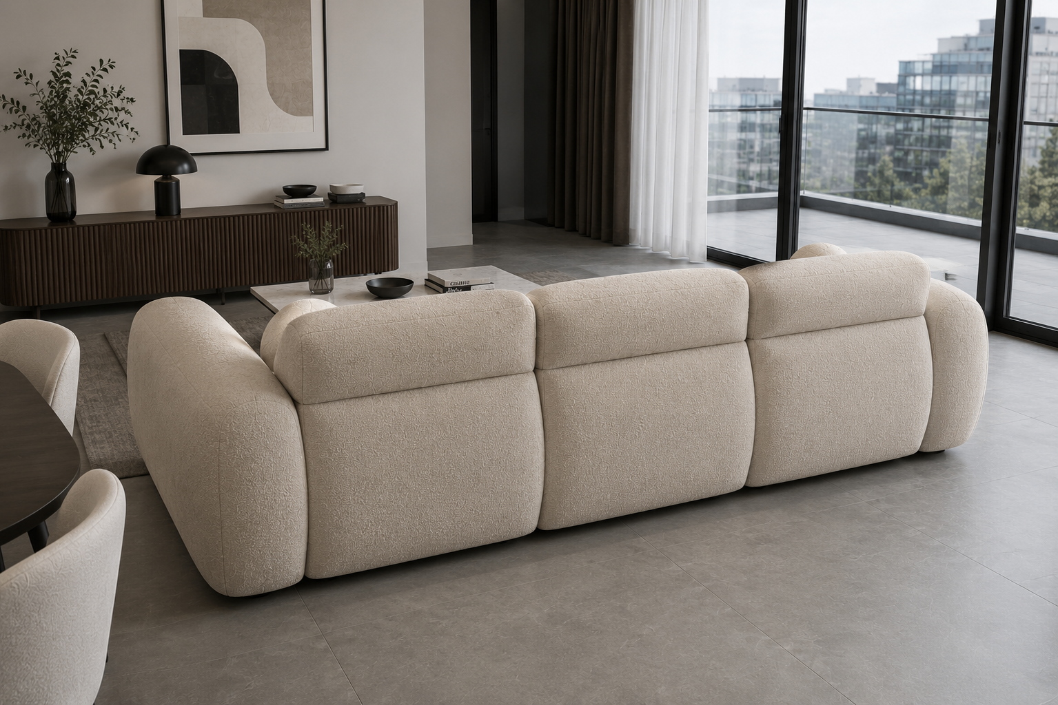Canapé d’angle arrondi velours beige Cloud Bis - Angle Gauche
