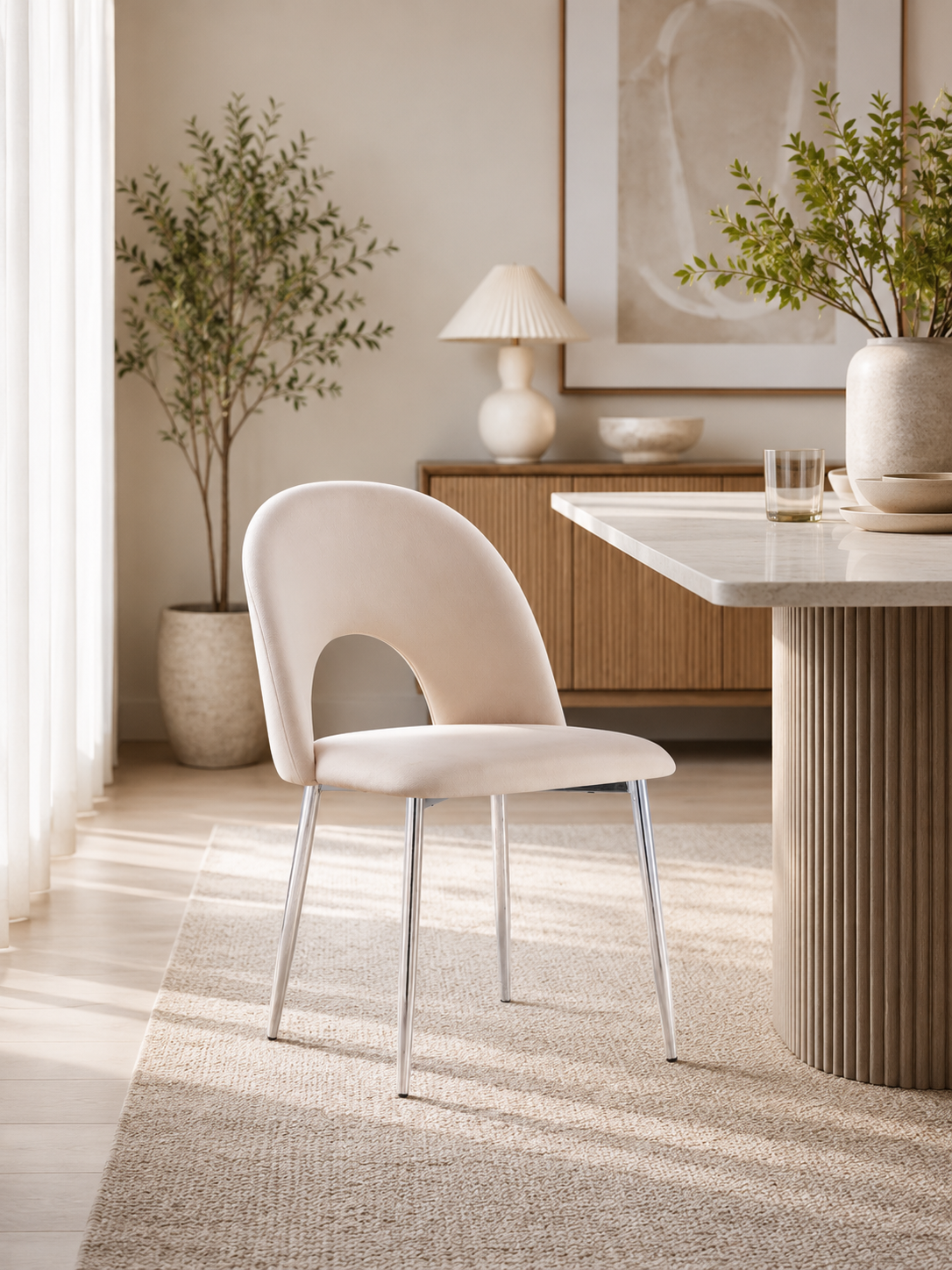 Lot de 4 chaises TEDDY Chrome velours - Beige