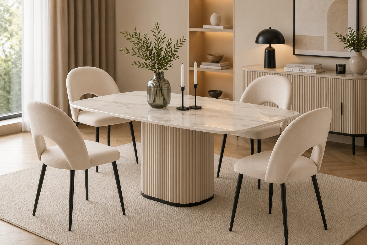 Lot de chaises TEDDY métal noir velours #couleur_beige