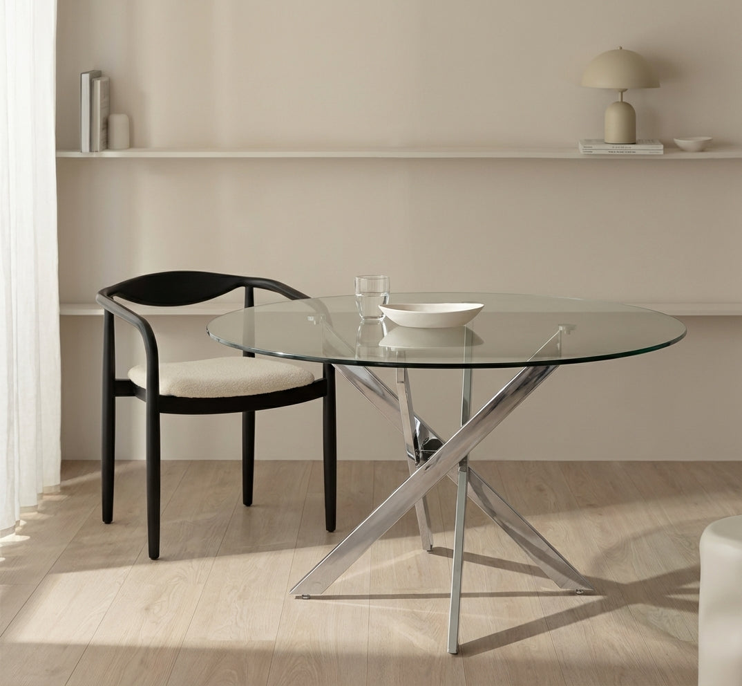 Table à manger ronde TRANSPARENT JESSICA chrome XXL 120 cm 4 couverts