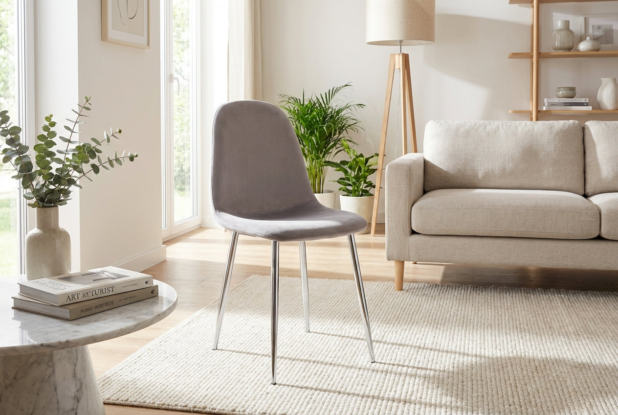Lot de 4 chaises scandinaves velours anthracite pieds chrome #couleur_anthracite