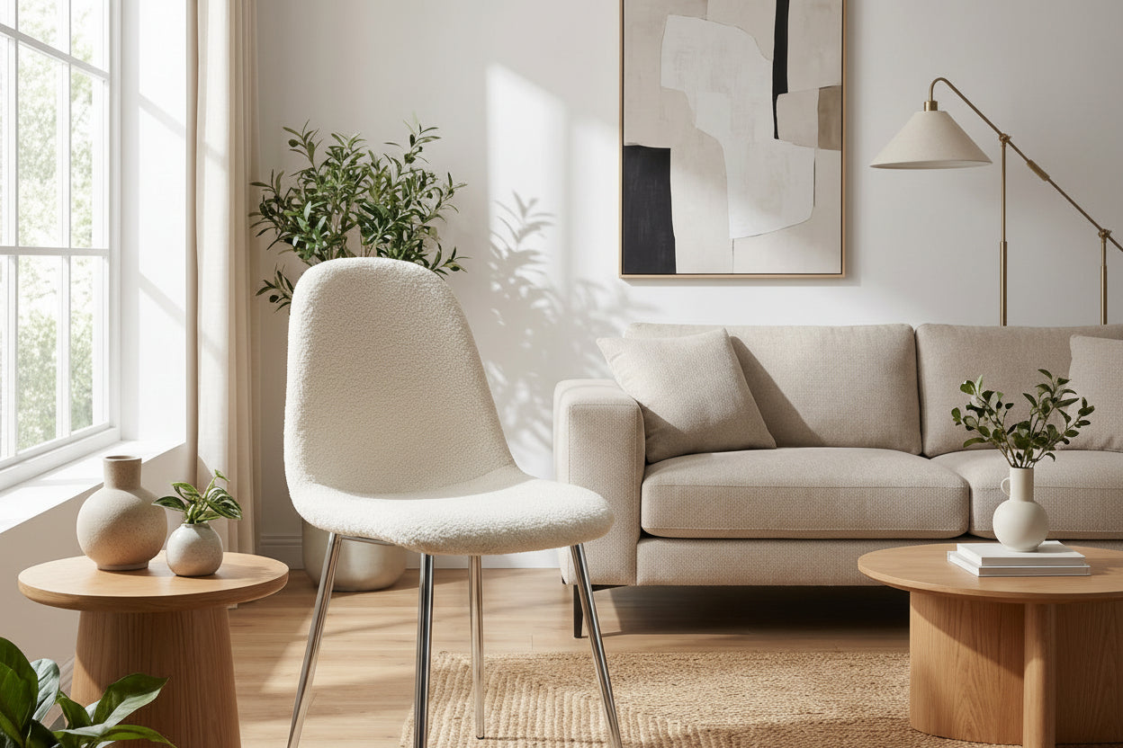 Lot de 4 Chaises Scandinaves Tissu Doudou Pieds Chrome 43,5x40x87cm