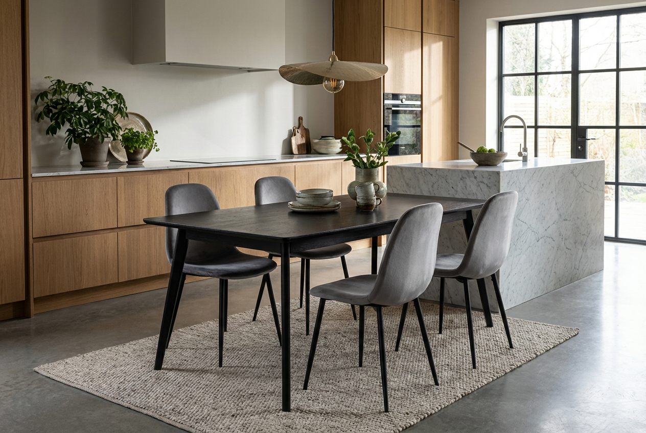 Lot de 4 chaises scandinaves velours anthracite pieds métal noir 43,5x40x87cm