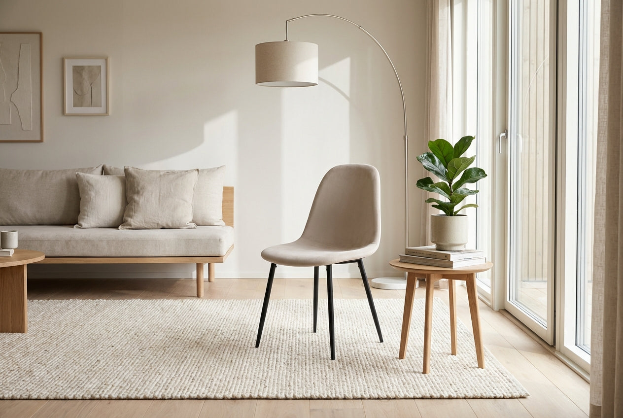 Lot de 4 Chaises scandinaves velours beige métal noir 43,5x40x87cm