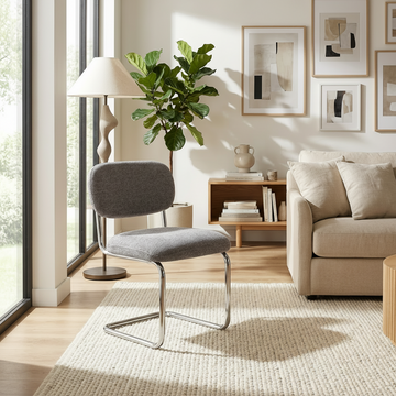 Lot de 4 chaises salle à manger tissu anthracite, pied chrome - ARC