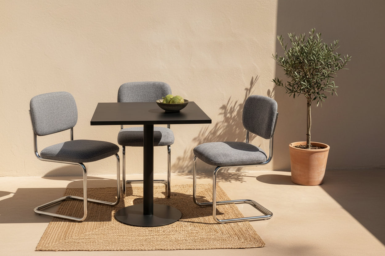 Lot de 4 chaises salle à manger tissu anthracite, pied chrome - ARC