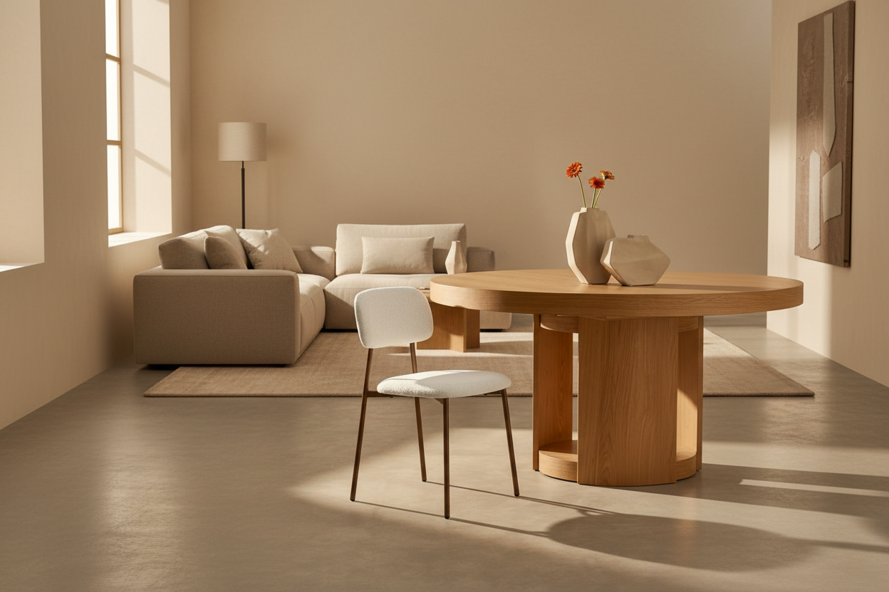 Lot de 4 Chaises – Piètement Effet Noyer & Tissu Beige | Style Contemporain