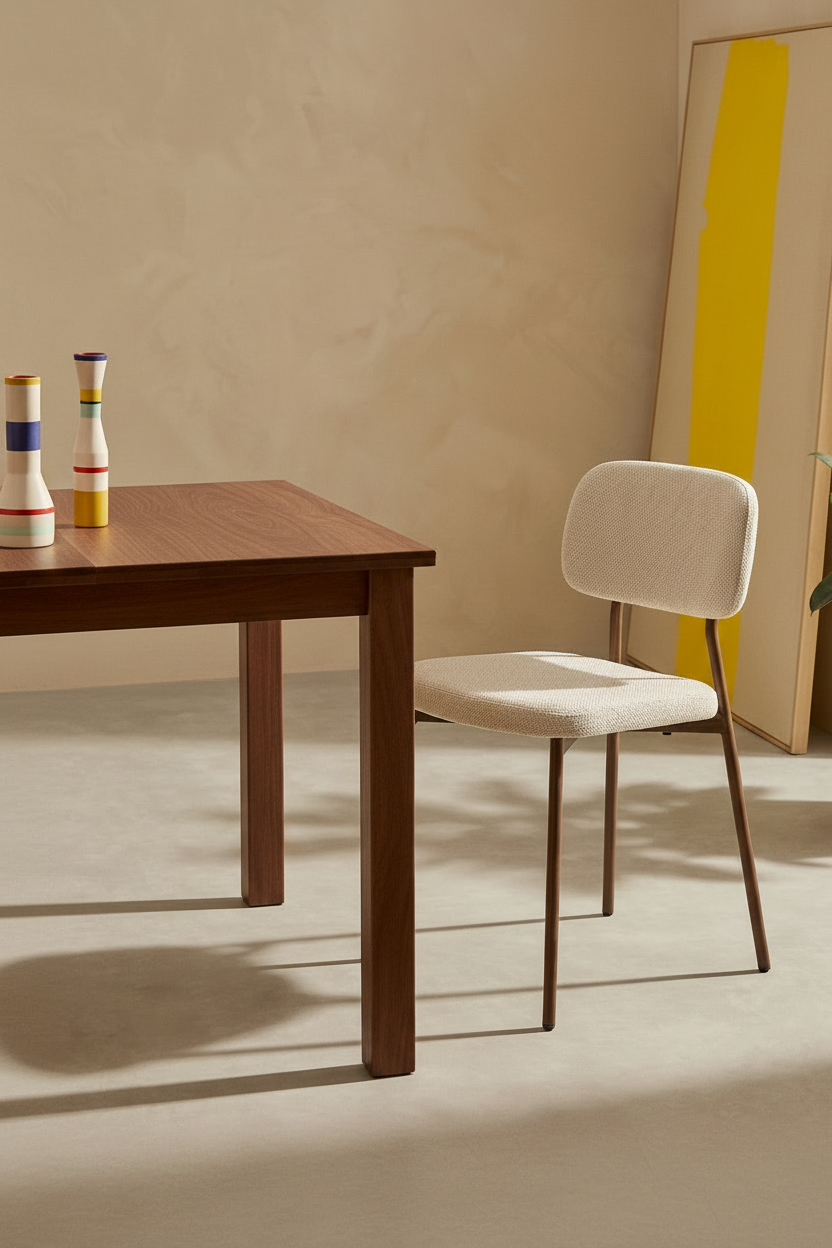 Lot de 4 Chaises – Piètement Effet Noyer & Tissu Beige | Style Contemporain