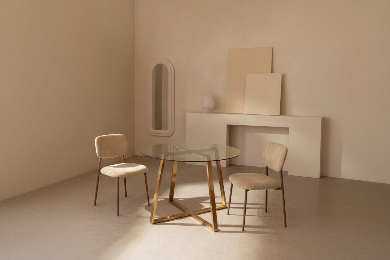 Lot de 4 Chaises – Piètement Effet Noyer & Tissu Sable | Style Contemporain